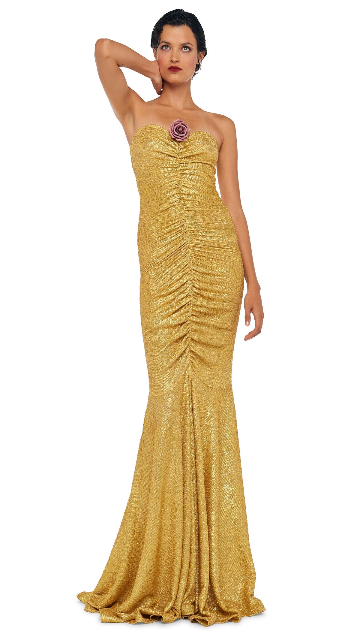 Norma Kamali STRAPLESS SHIRRED FRONT FISHTAIL GOWN