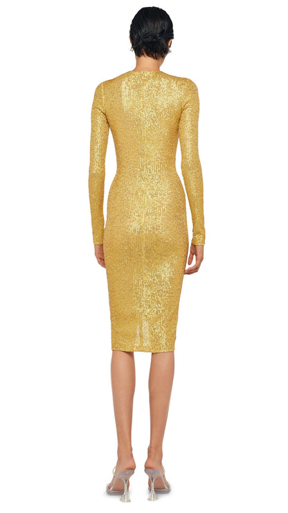 Norma Kamali LS V NECK SHIRRED FRONT DRESS