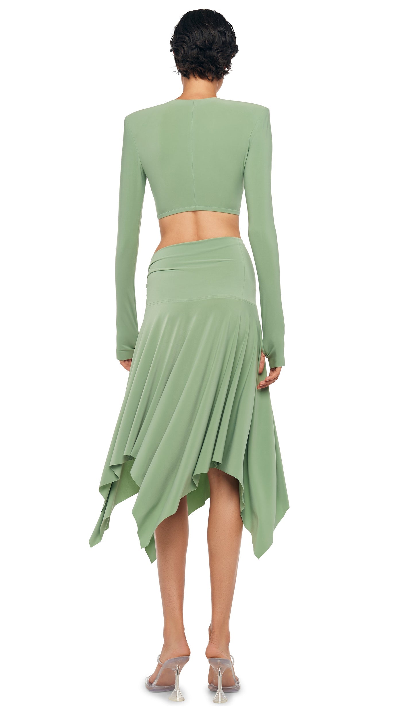 Norma Kamali CROPPED SHOULDER PAD LONG SLEEVE CREW TOP