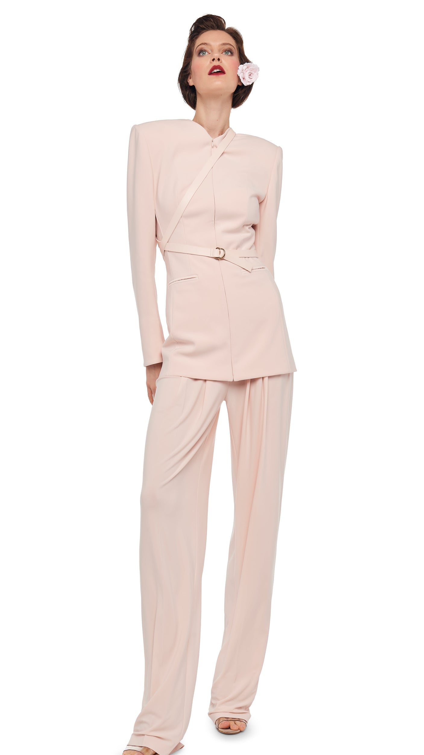Norma Kamali LS SHOULDER PAD V NECK ZIP FRONT JACKET