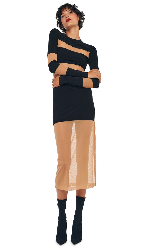 Norma Kamali SPLICED INSERT DRESS TO MIDCALF