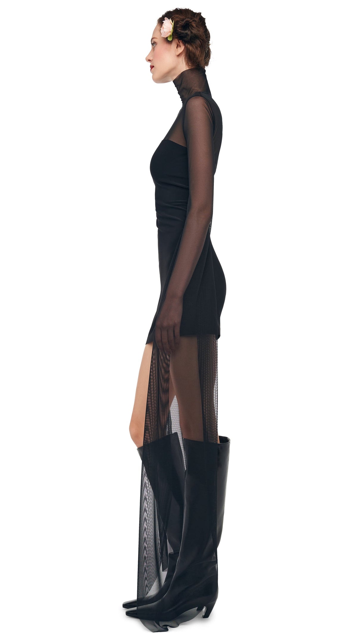 Norma Kamali RIBBON SLEEVE TURTLE MINI DRESS