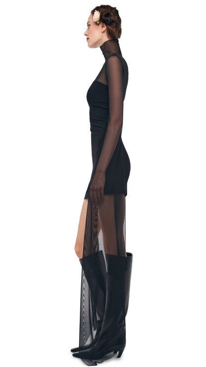 Norma Kamali RIBBON SLEEVE TURTLE MINI DRESS