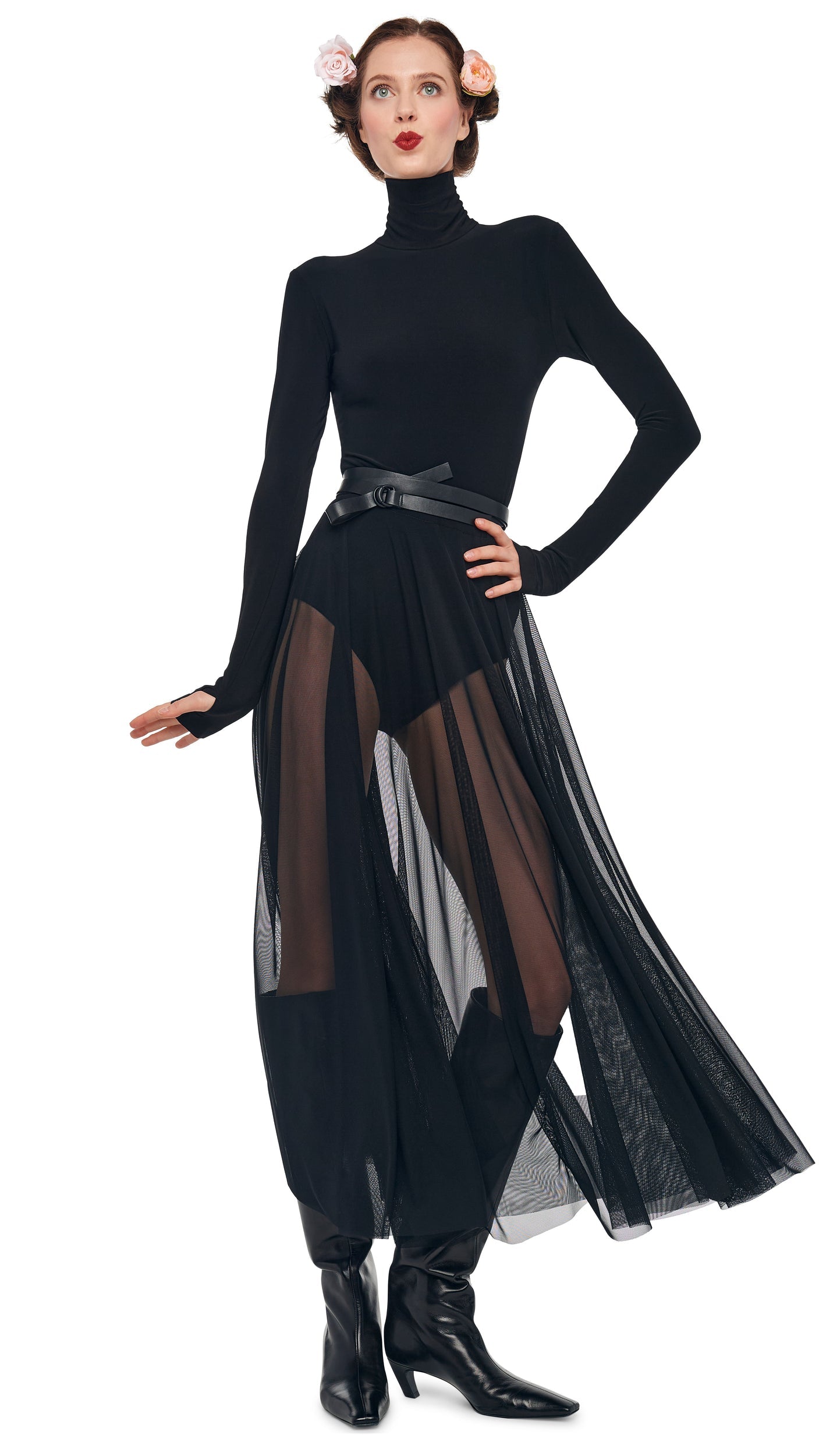 Norma Kamali LS TURTLENECK FLARED MIDCALF DRESS