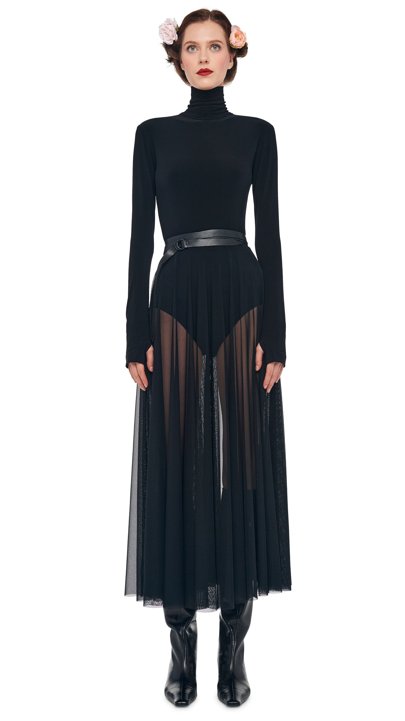 Norma Kamali LS TURTLENECK FLARED MIDCALF DRESS