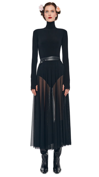 Norma Kamali LS TURTLENECK FLARED MIDCALF DRESS