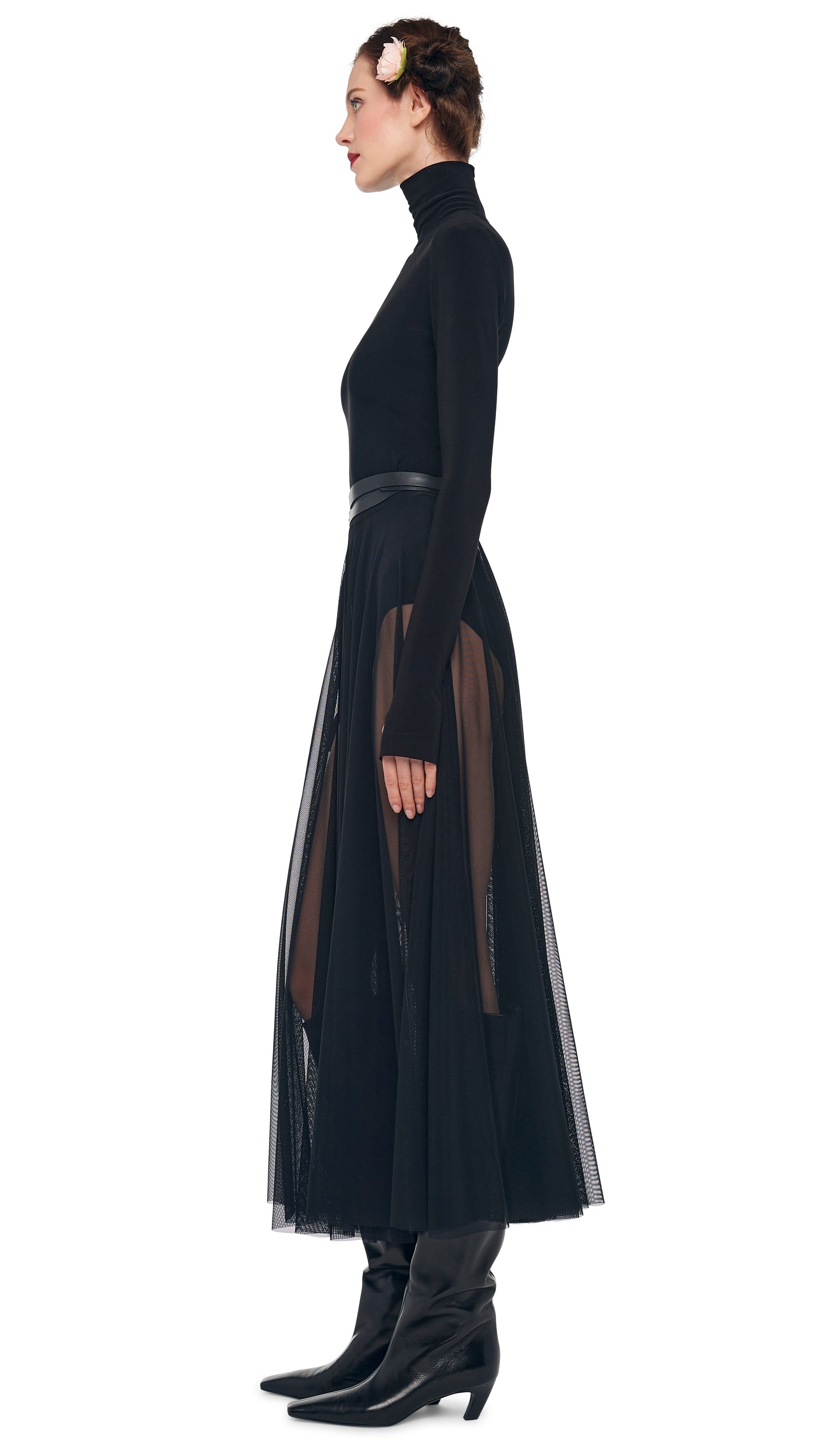 Norma Kamali LS TURTLENECK FLARED MIDCALF DRESS