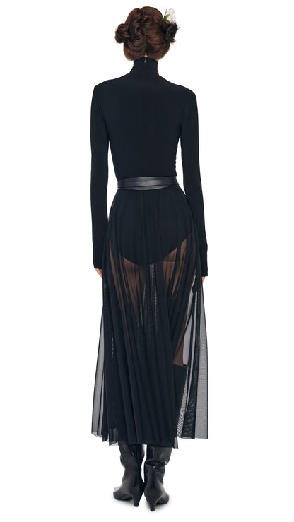Norma Kamali LS TURTLENECK FLARED MIDCALF DRESS