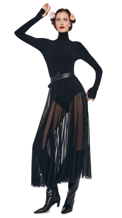Norma Kamali LS TURTLENECK FLARED MIDCALF DRESS