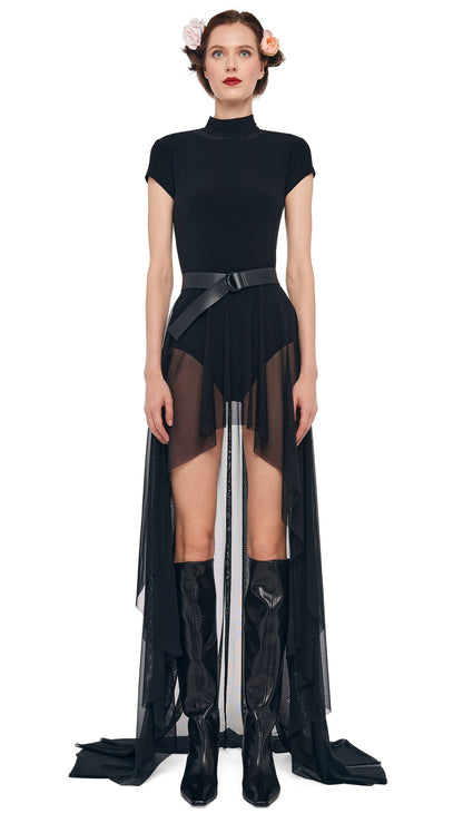 Norma Kamali HI LOW MOCK NECK CAP SLEEVE GOWN