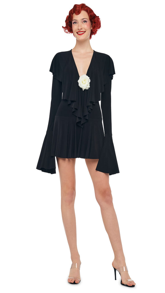 Norma Kamali LS DEEP V RUFFLE MINI DRESS