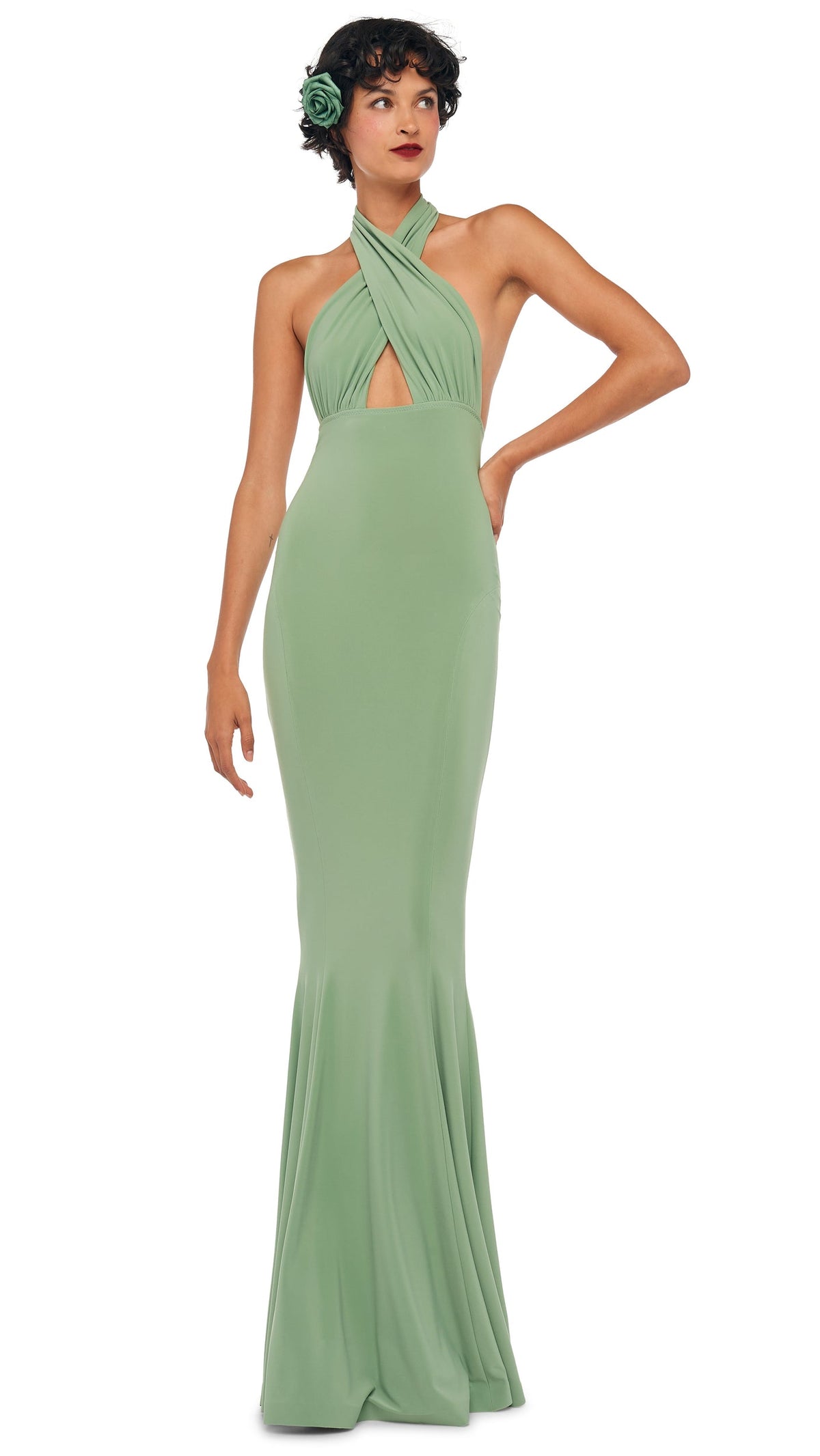 Norma Kamali CROSS HALTER FISHTAIL GOWN