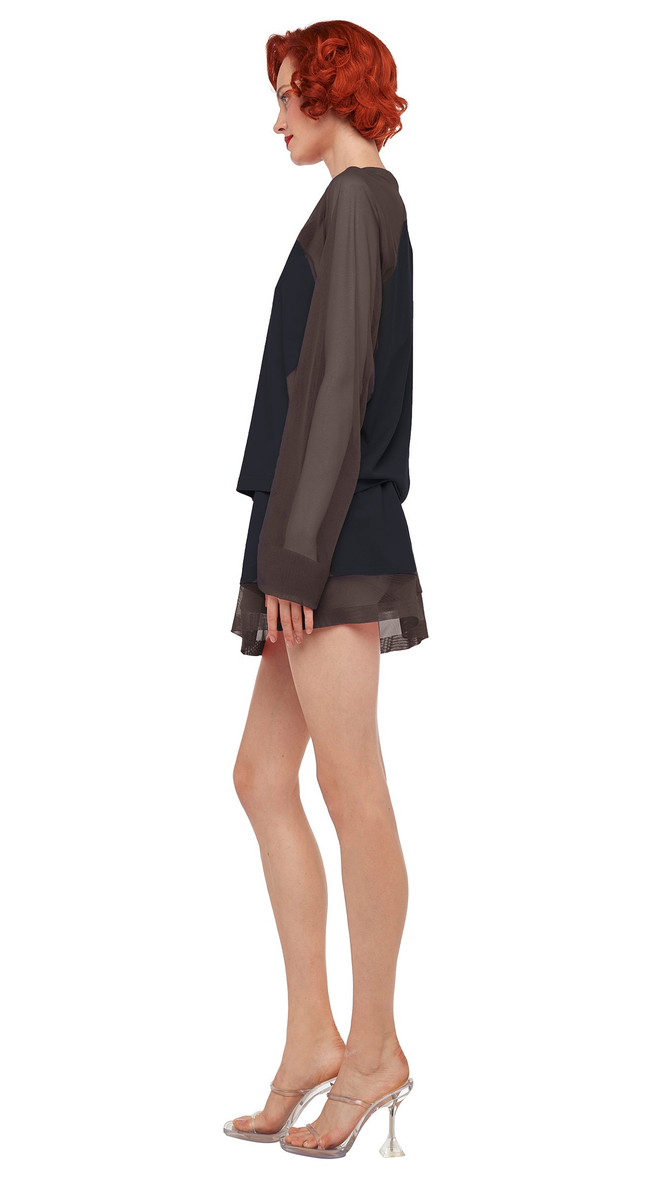 Norma Kamali BOYFRIEND MINI SKIRT W/ MESH