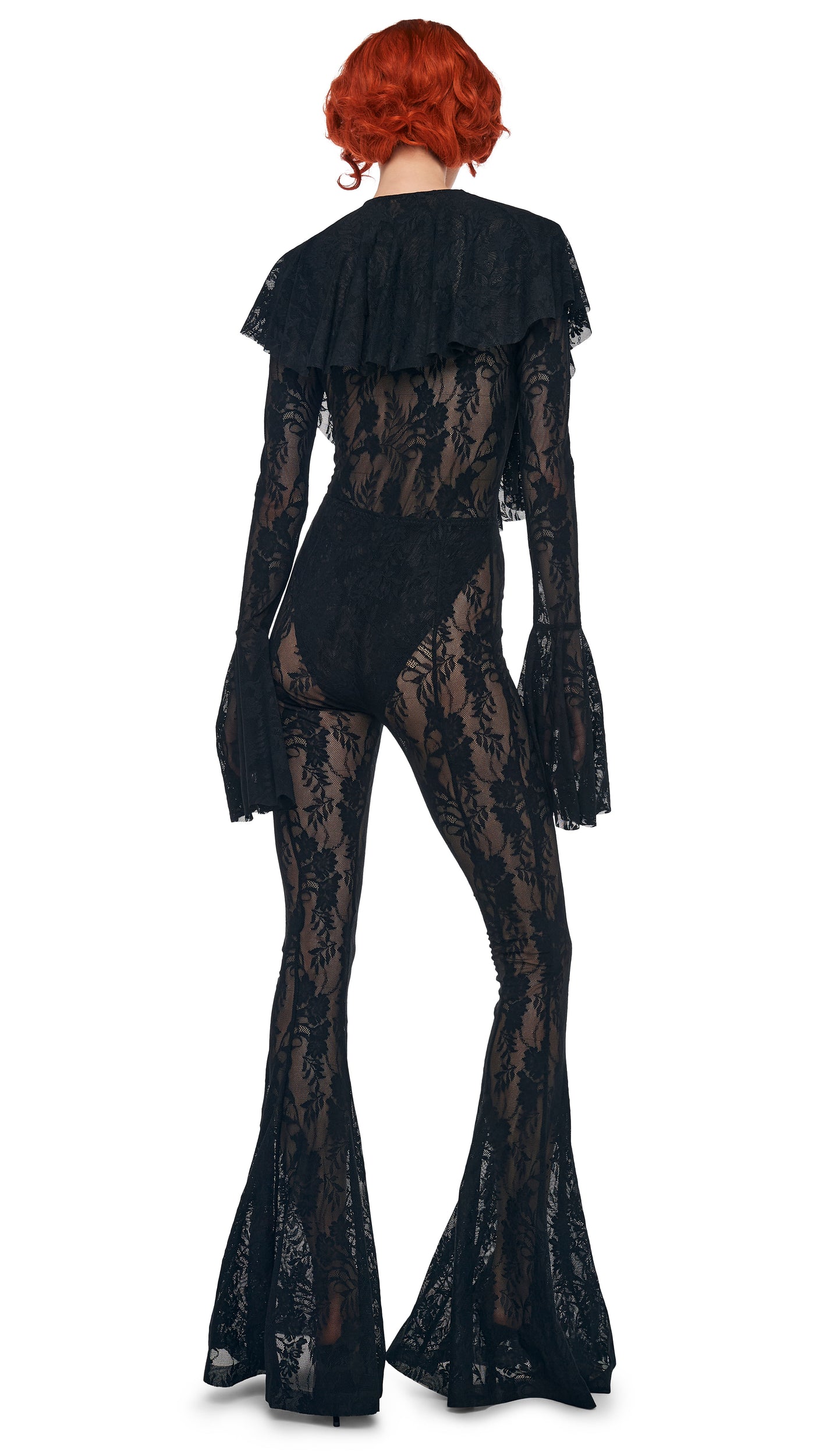 Norma Kamali LONG SLEEVE DEEP V RUFFLE BODYSUIT