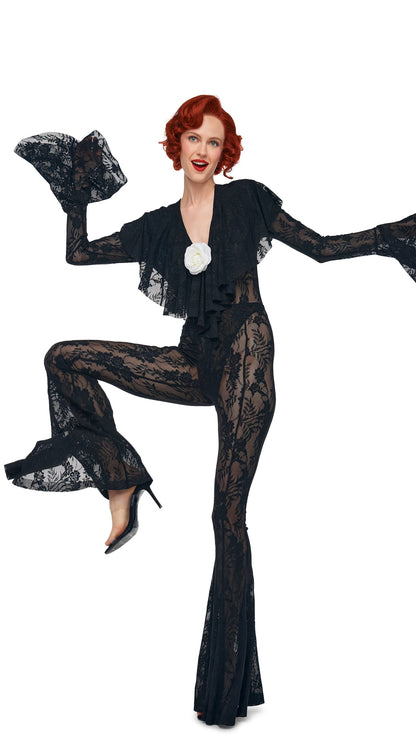 Norma Kamali LONG SLEEVE DEEP V RUFFLE BODYSUIT