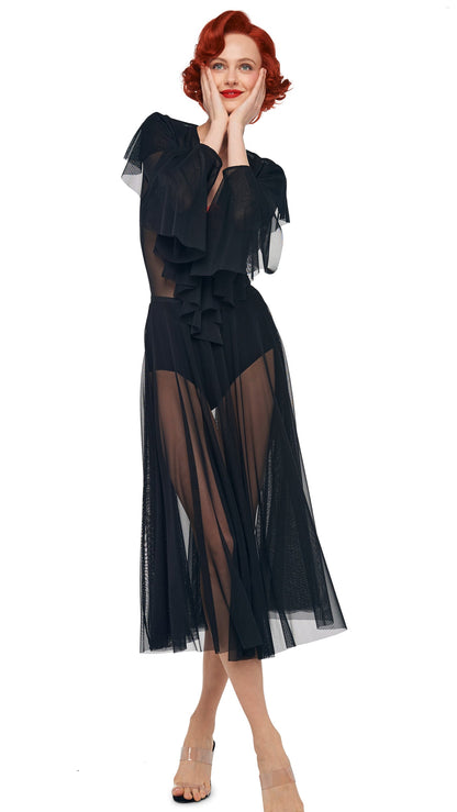Norma Kamali LONG SLEEVE DEEP V RUFFLE BODYSUIT