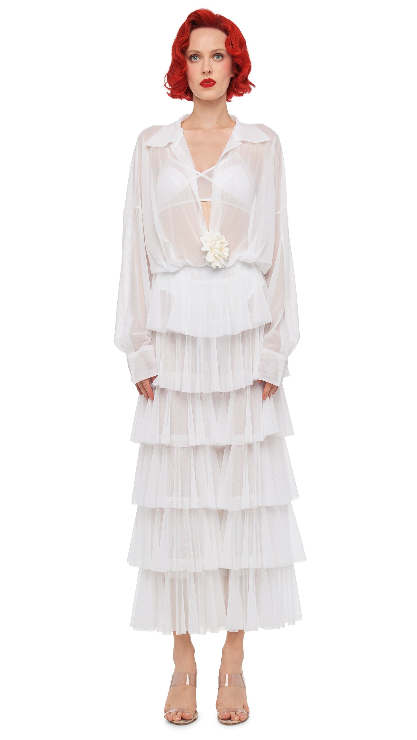 Norma Kamali SUPER WIDE LEG RUFFLE PANT
