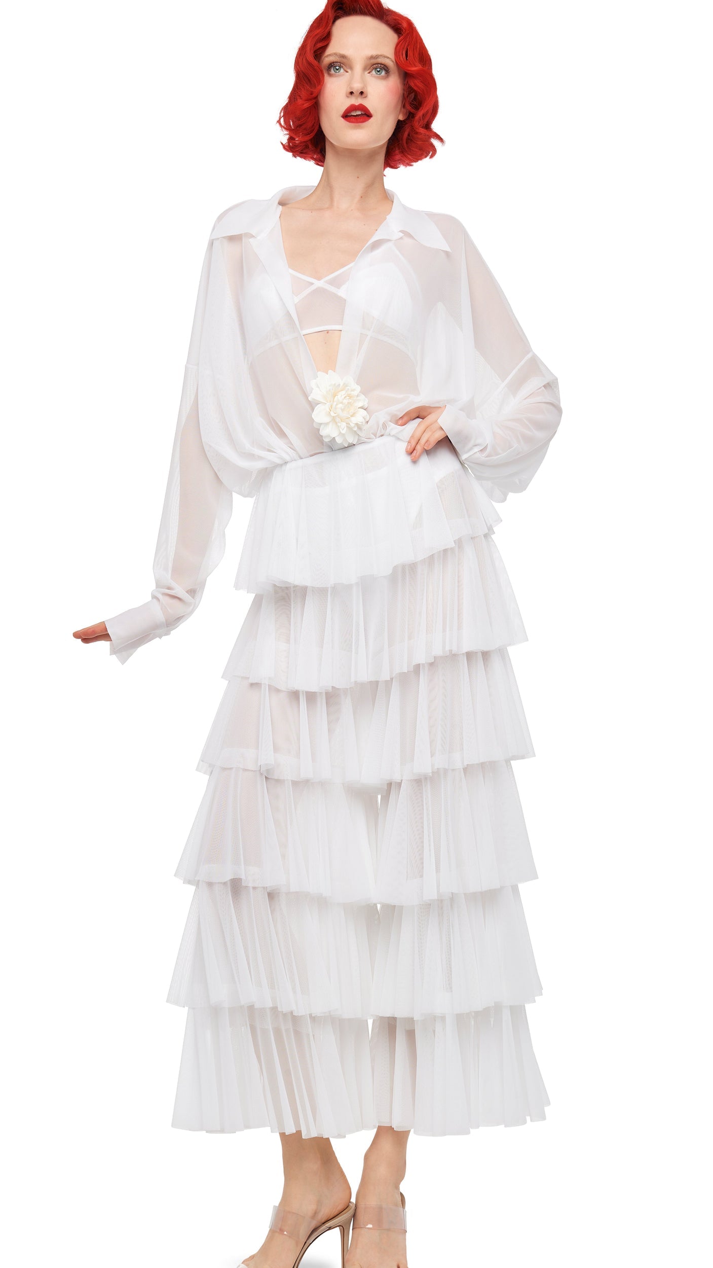 Norma Kamali SUPER WIDE LEG RUFFLE PANT