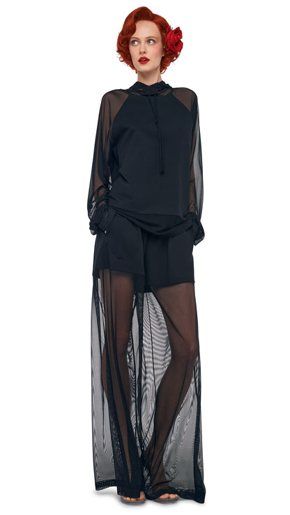 Norma Kamali OS RAGLAN SLEEVE HOODED TOP W/ MESH