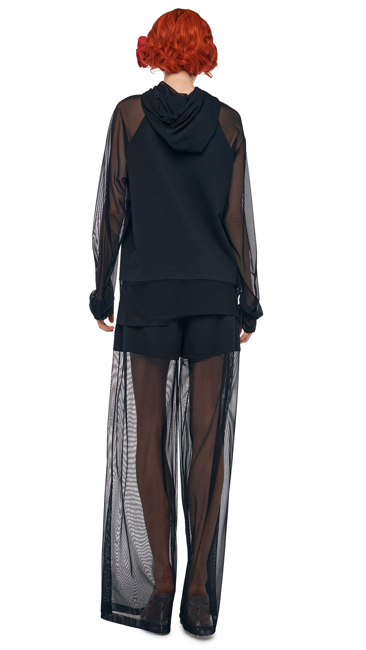Norma Kamali OS RAGLAN SLEEVE HOODED TOP W/ MESH