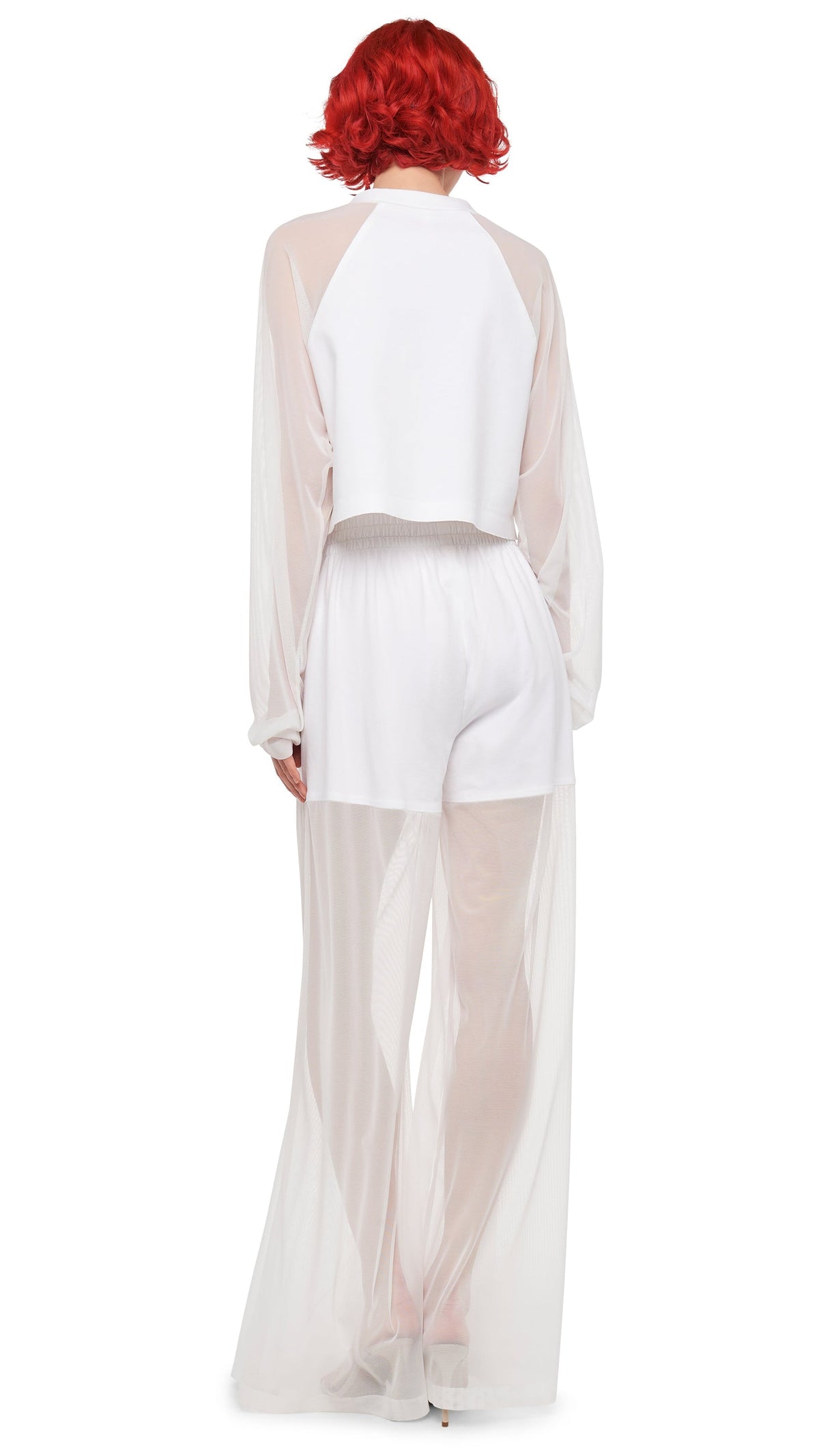 Norma Kamali OVERSIZED RAGLAN SLEEVE CROPPED TOP W/ MESH