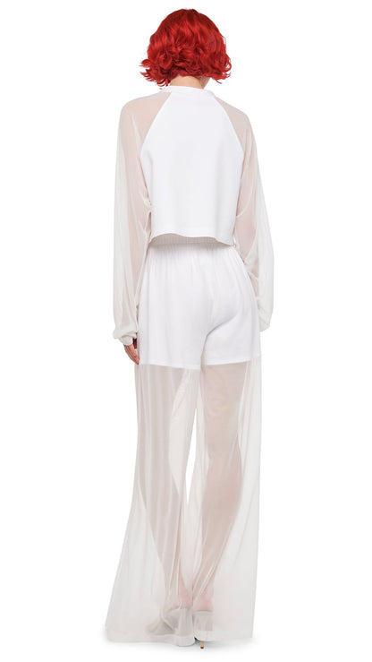 Norma Kamali OVERSIZED RAGLAN SLEEVE CROPPED TOP W/ MESH