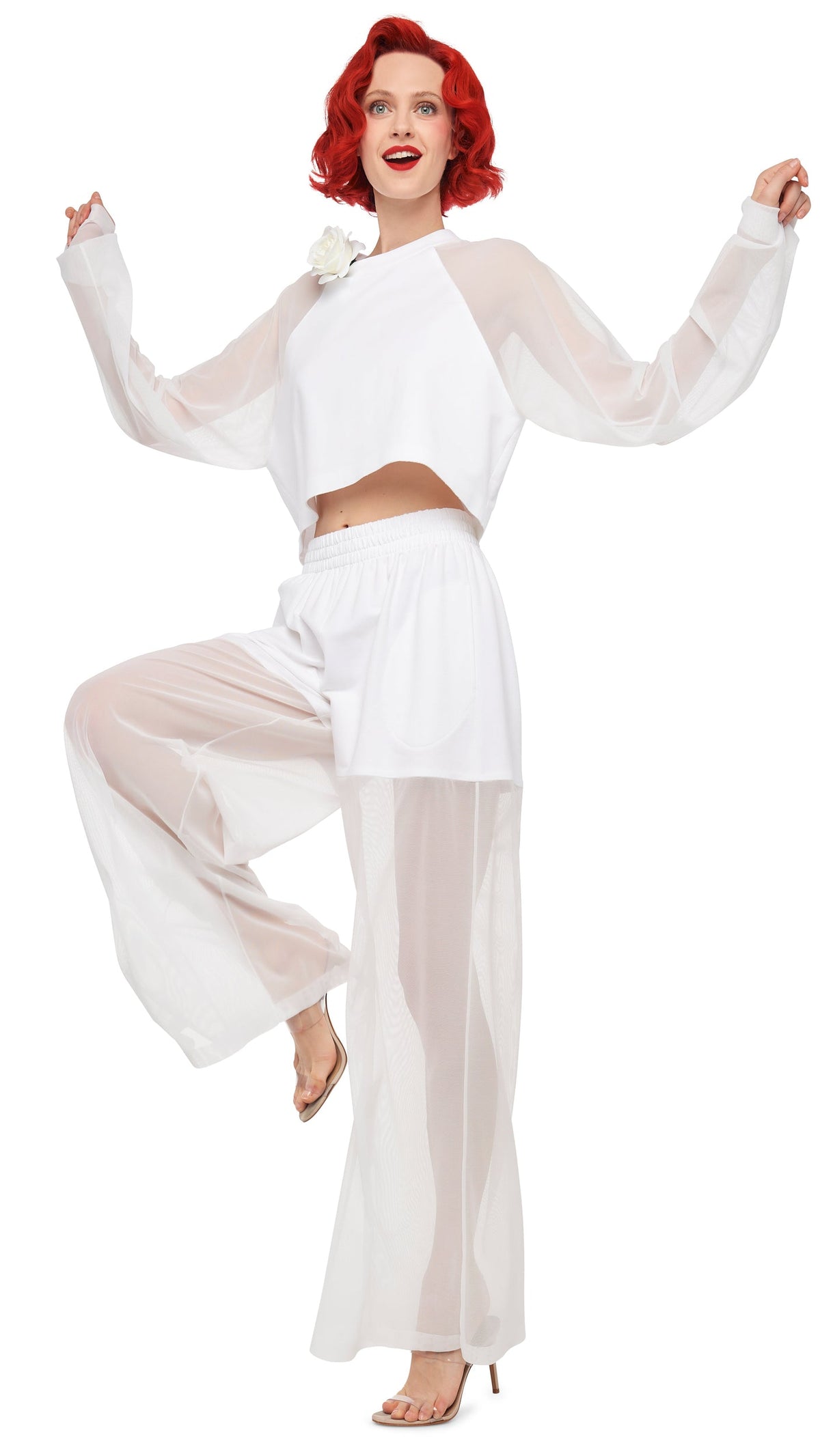 Norma Kamali OVERSIZED RAGLAN SLEEVE CROPPED TOP W/ MESH