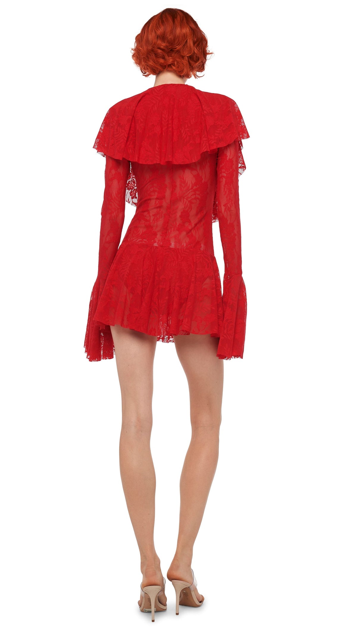 Norma Kamali LONG SLEEVE DEEP V RUFFLE MINI DRESS