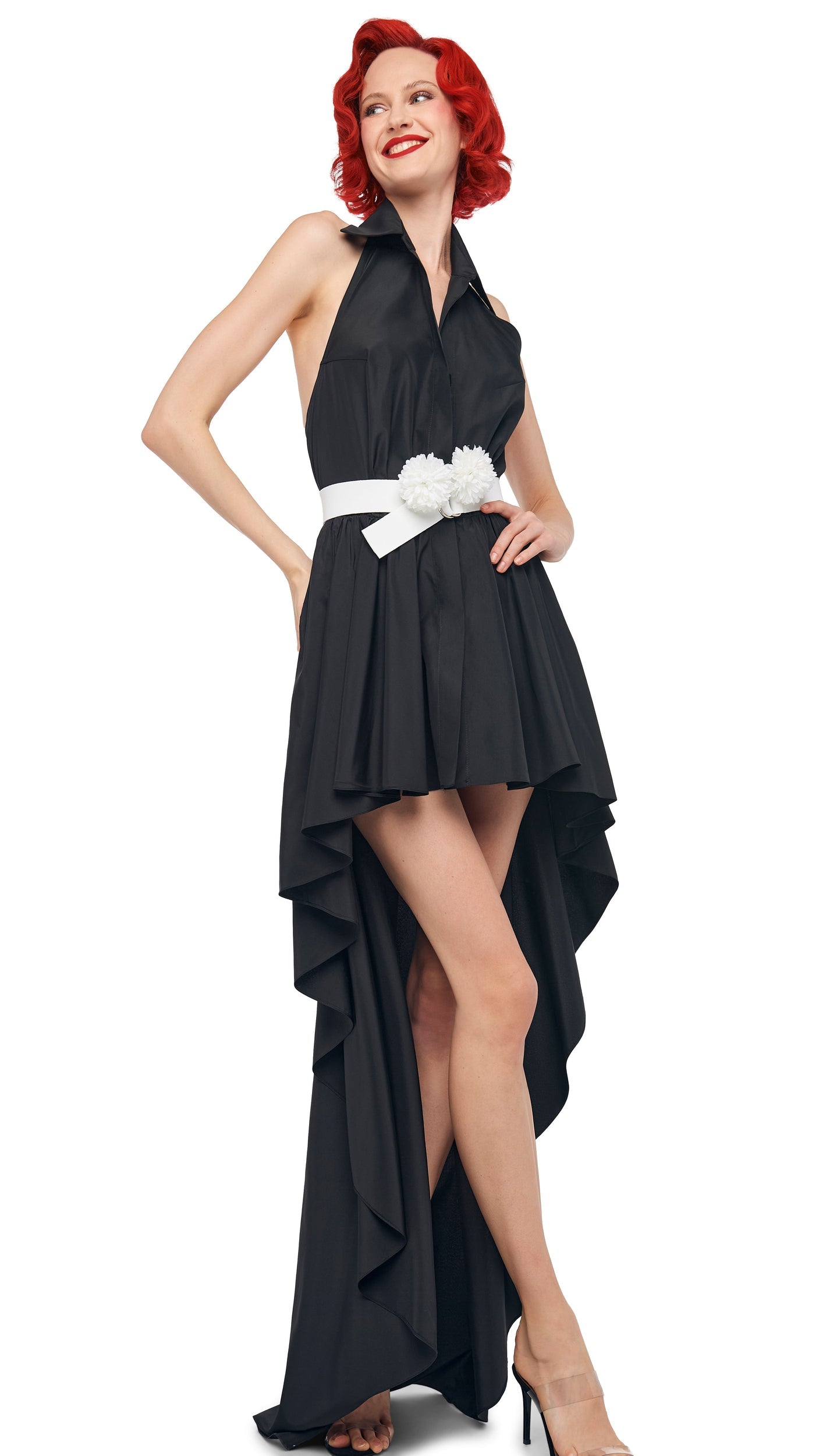 Norma Kamali HI LOW NK HALTER FLARED DRESS