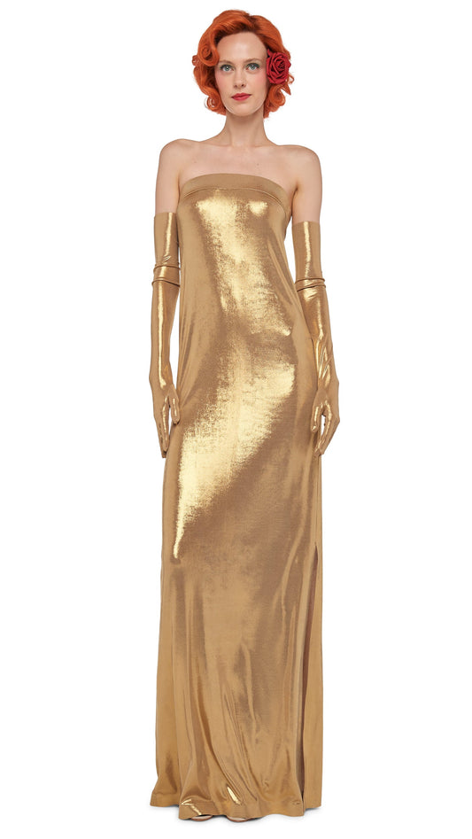 Norma Kamali STRAPLESS TAILORED SIDE SLIT GOWN