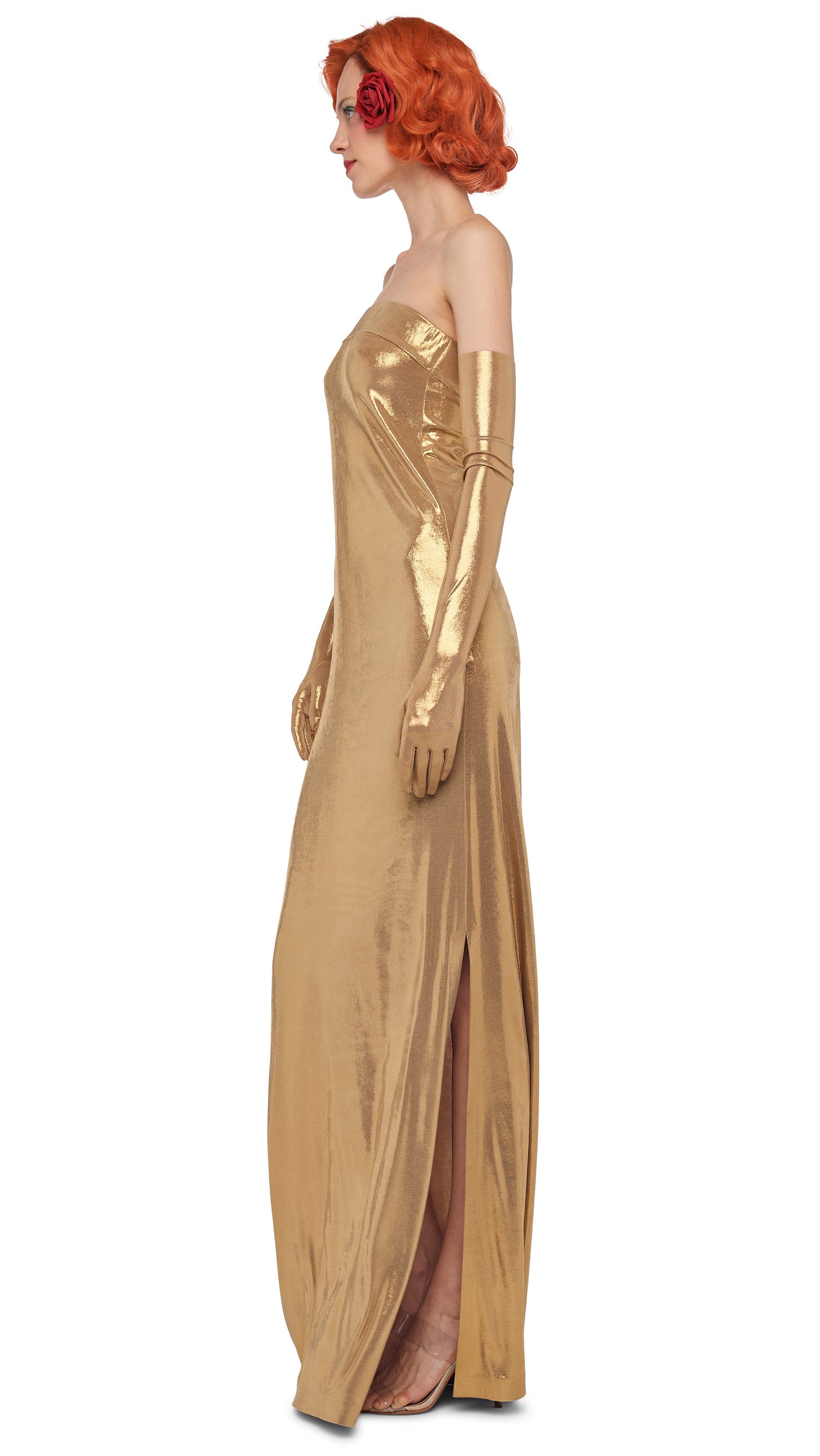 Norma Kamali STRAPLESS TAILORED SIDE SLIT GOWN