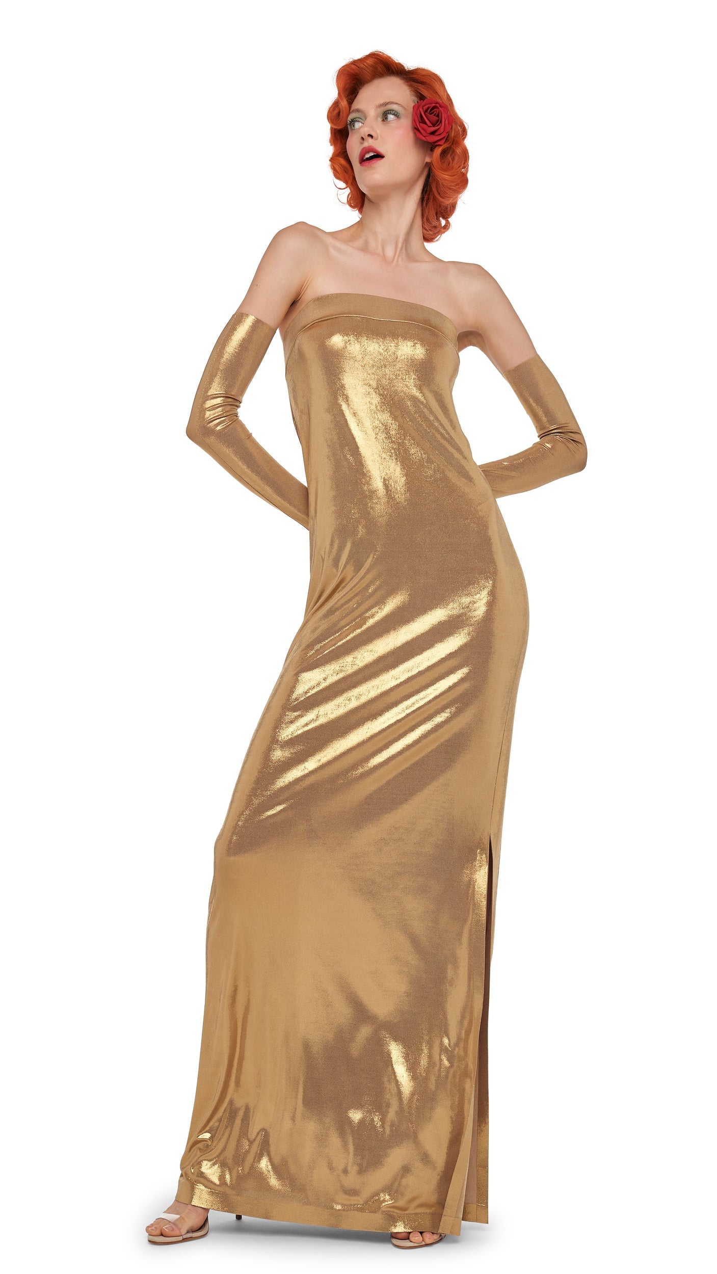Norma Kamali STRAPLESS TAILORED SIDE SLIT GOWN