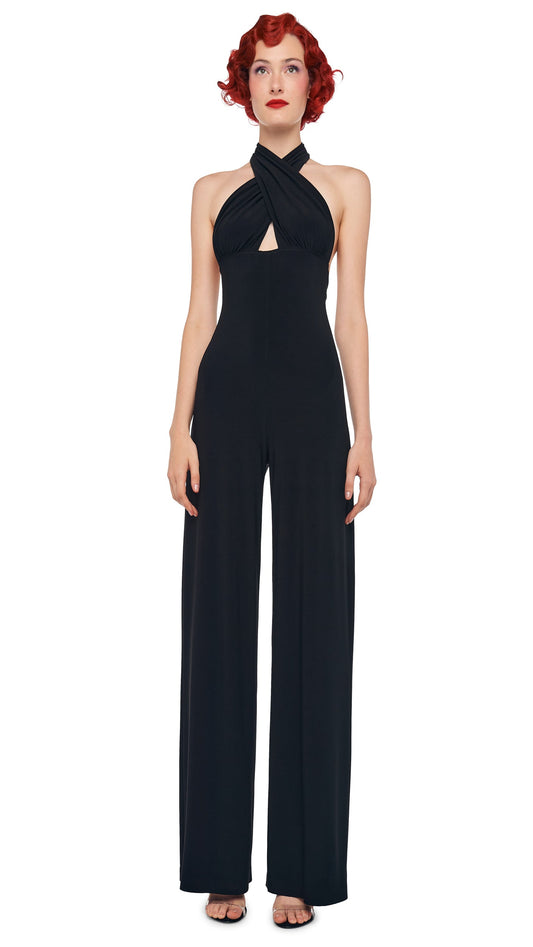 Norma Kamali CROSS HALTER STRAIGHT LEG JUMPSUIT