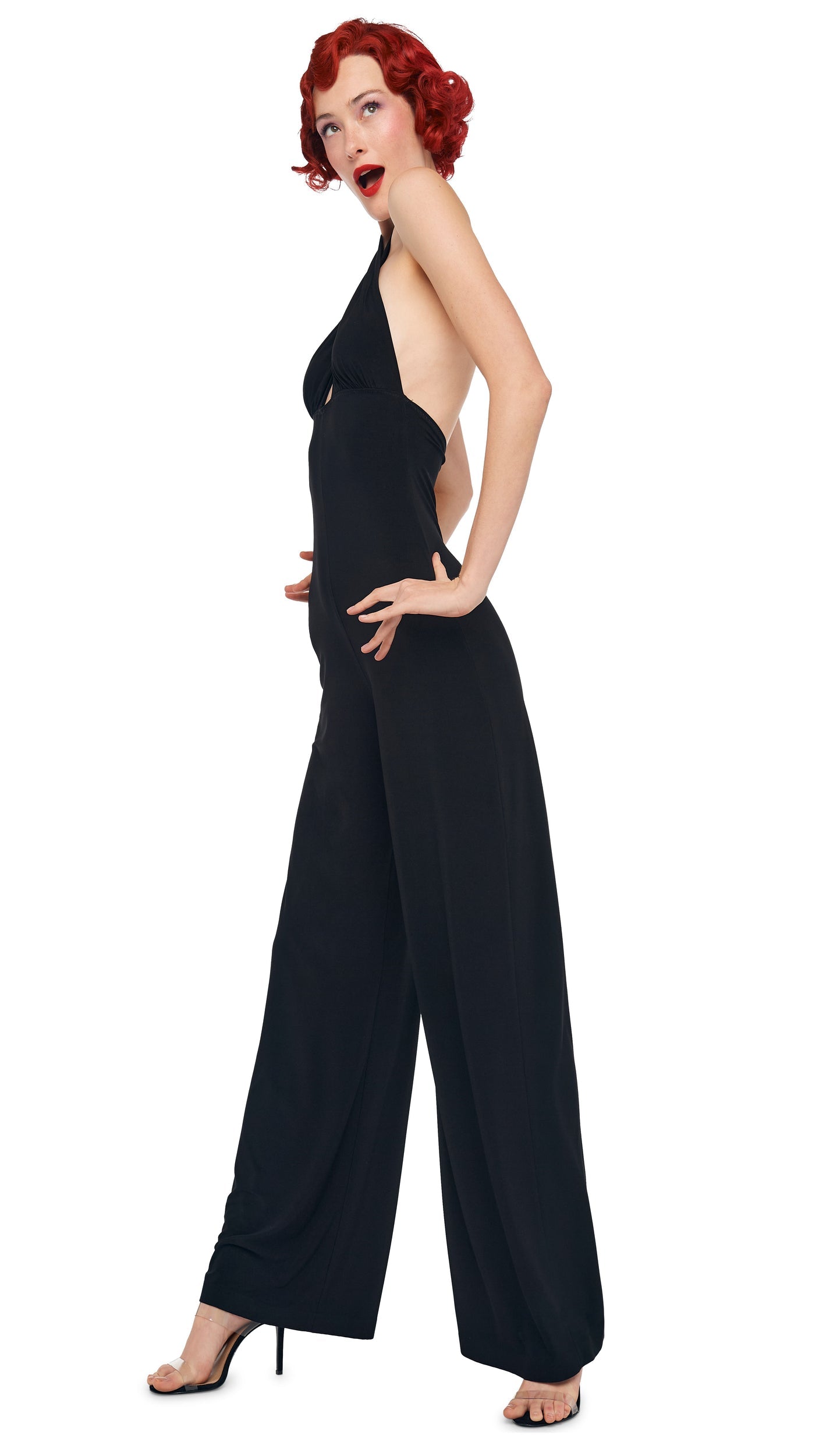 Norma Kamali CROSS HALTER STRAIGHT LEG JUMPSUIT