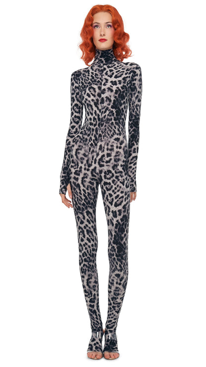 Norma Kamali LONG SLEEVE SLIM FIT TURTLE CATSUIT W/ FOOTIE