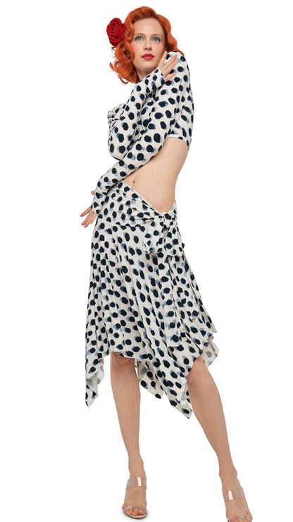 Norma Kamali CROPPED SHOULDER PAD LONG SLEEVE CREW TOP