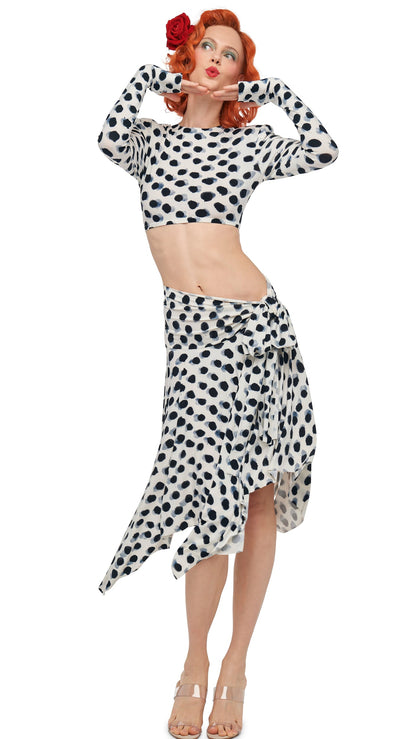Norma Kamali CROPPED SHOULDER PAD LONG SLEEVE CREW TOP