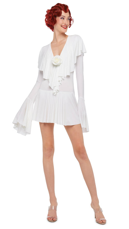 Norma Kamali LONG SLEEVE DEEP V RUFFLE MINI DRESS