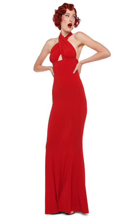 Norma Kamali CROSS HALTER FISHTAIL GOWN