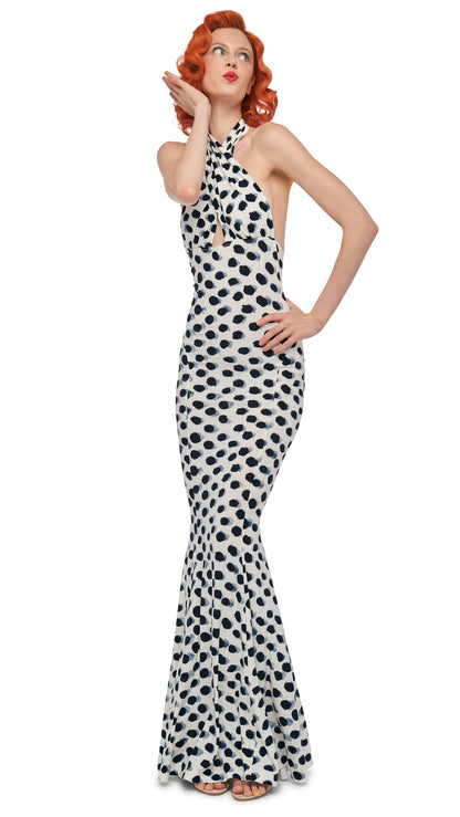 Norma Kamali CROSS HALTER FISHTAIL GOWN