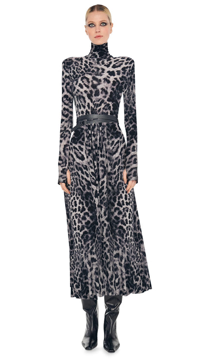 Norma Kamali LS SHOULDER PAD TURTLE FLARED DRESS TO MIDCALF