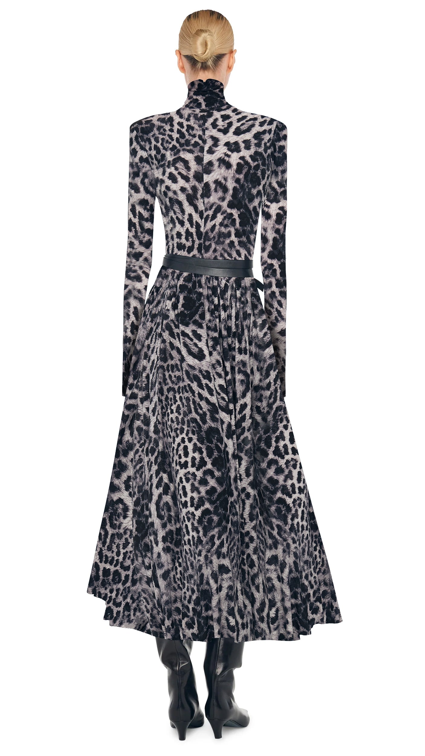 Norma Kamali LS SHOULDER PAD TURTLE FLARED DRESS TO MIDCALF