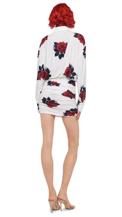 Norma Kamali OVERSIZED BF NK SHIRT SHIRRED BOTTOM MINI DRESS