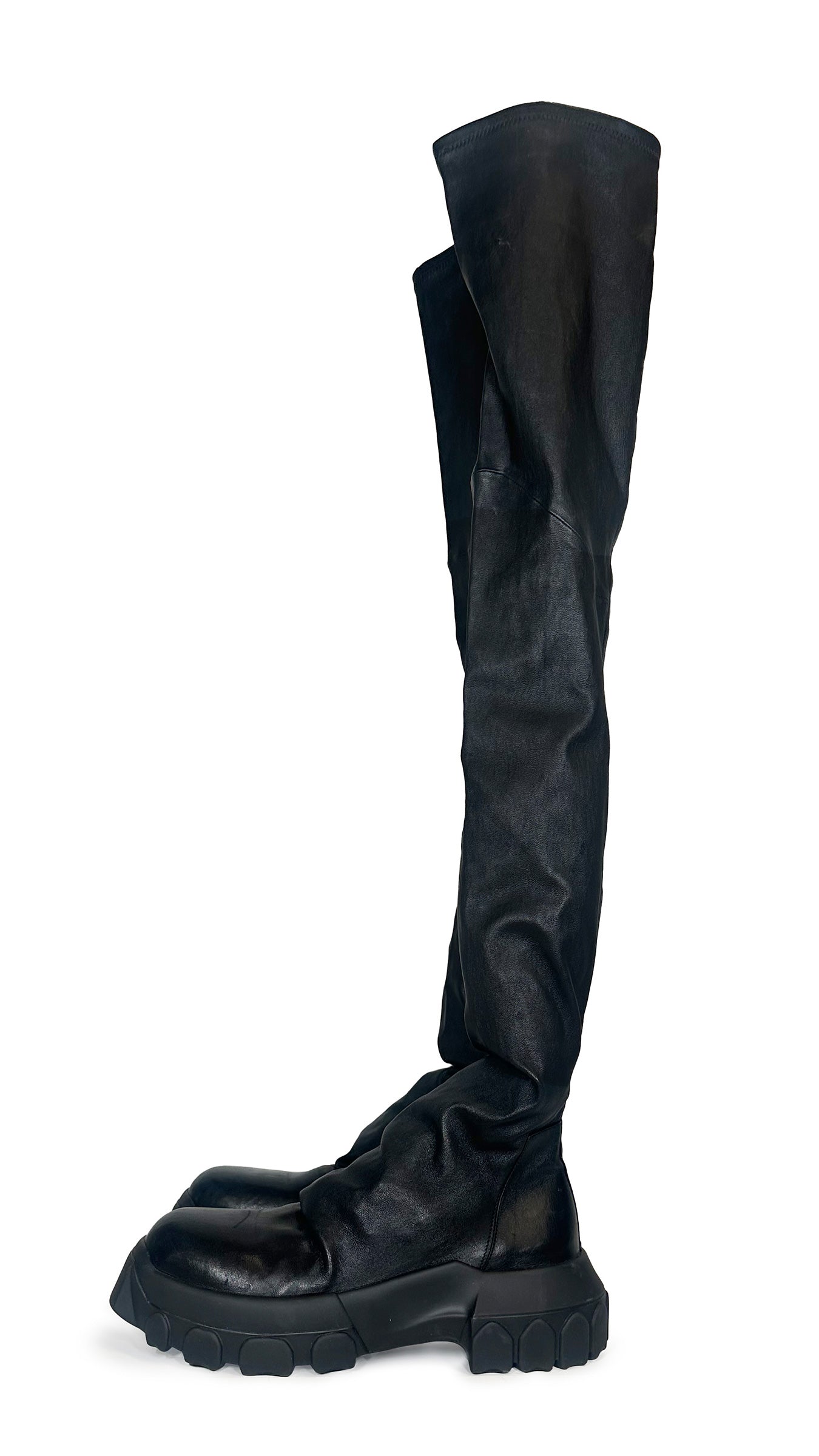 Norma Kamali RICK OWENS LEATHER BOZO THIGH HIGH BOOTS