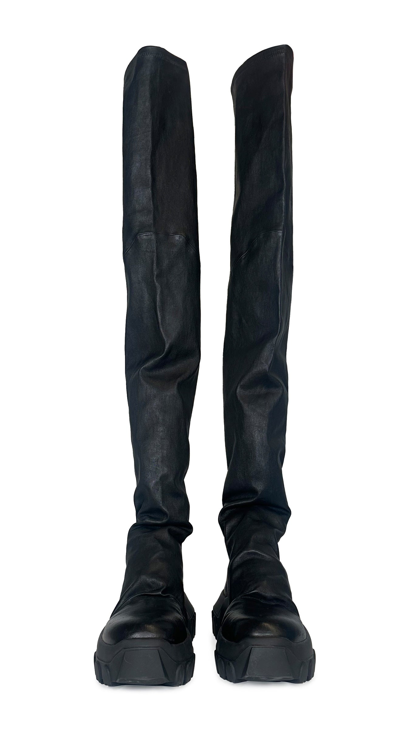 Norma Kamali RICK OWENS LEATHER BOZO THIGH HIGH BOOTS