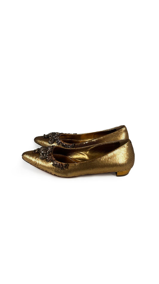 Norma Kamali PRADA SEQUIN FLATS W/ FLOWERS