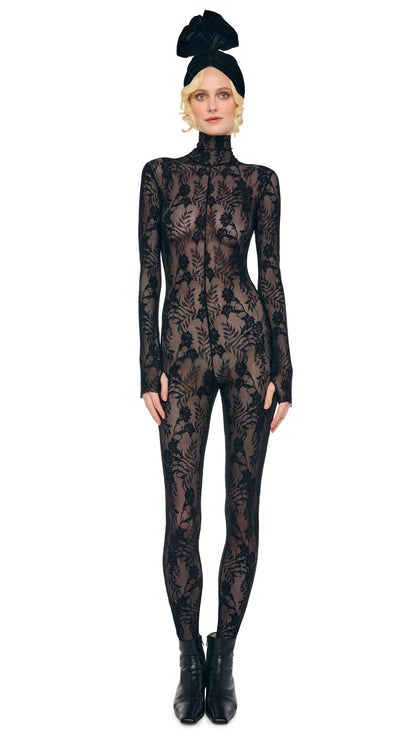 Norma Kamali LONG SLEEVE SLIM FIT TURTLE CATSUIT W/ FOOTIE