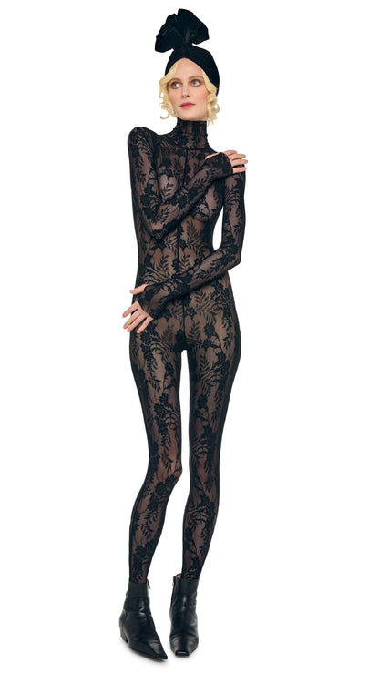 Norma Kamali LONG SLEEVE SLIM FIT TURTLE CATSUIT W/ FOOTIE