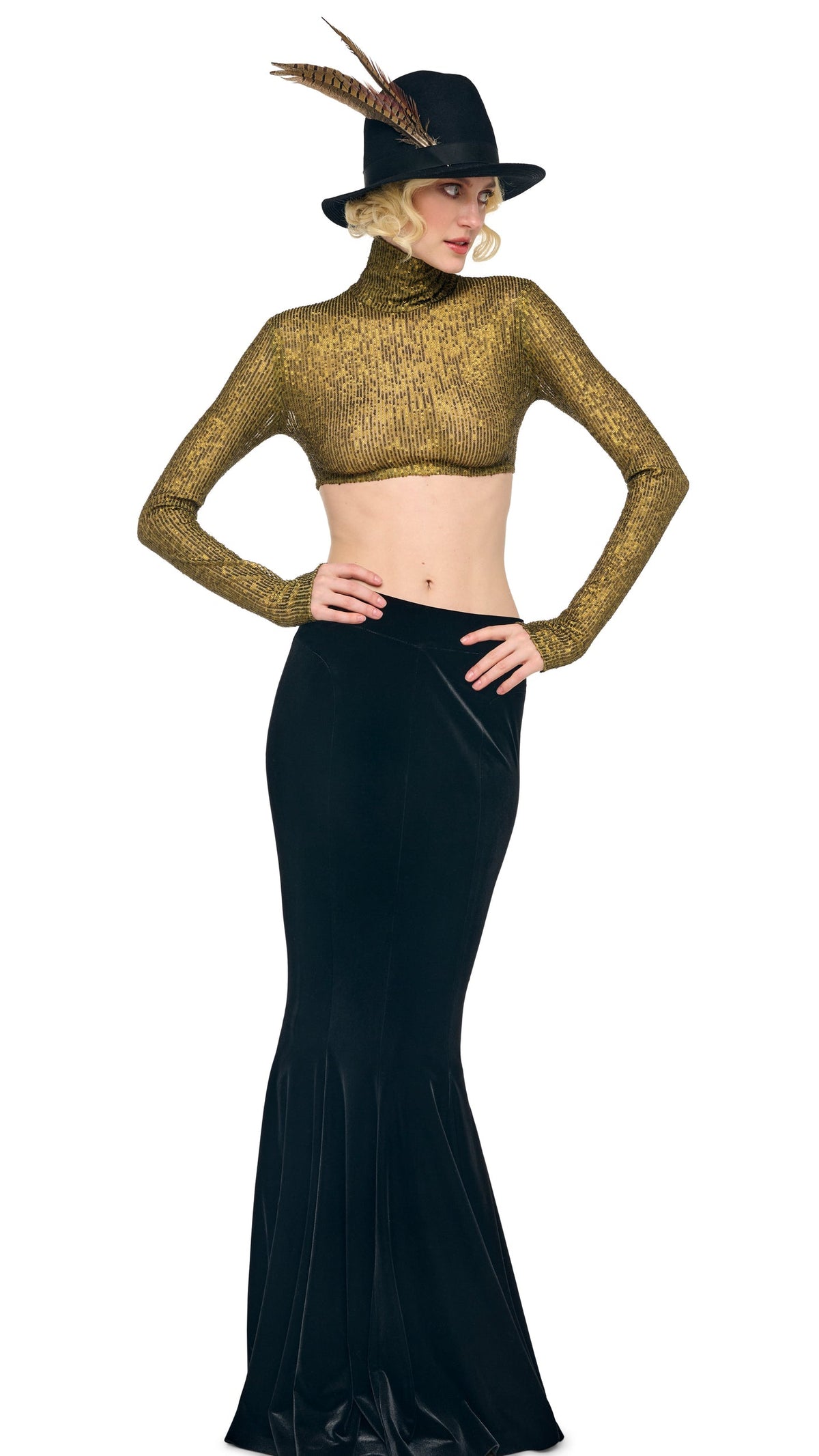 Norma Kamali LONG SLEEVE TURTLE CROPPED TOP
