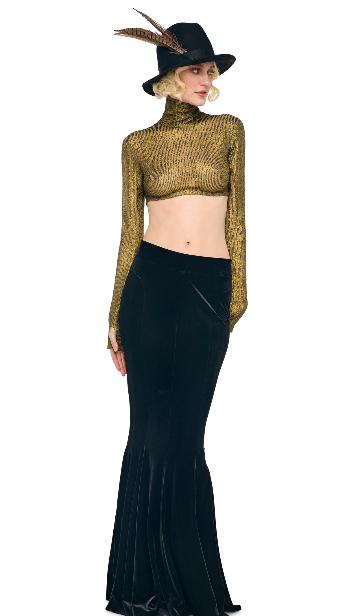 Norma Kamali LONG SLEEVE TURTLE CROPPED TOP